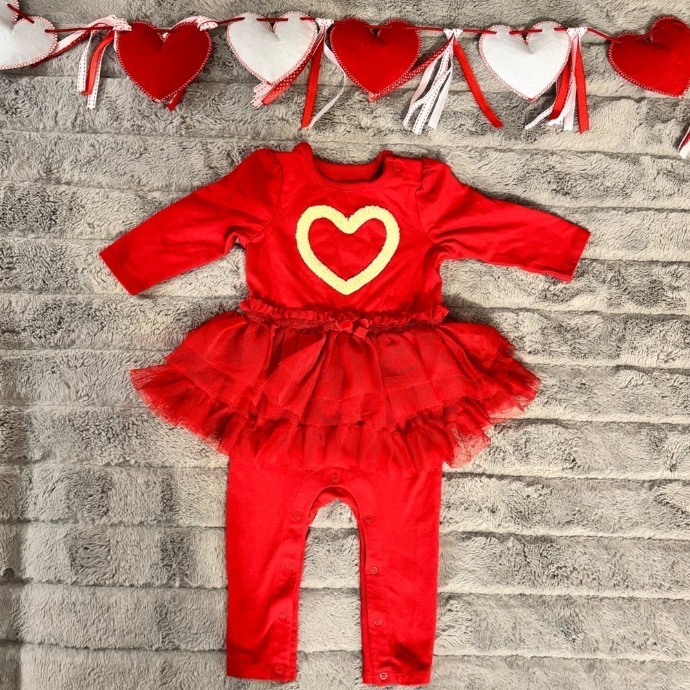 6-9 Months Cat & Jack Red Tutu Long Sleeve Bodysuit With Heart Detail